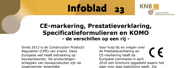 CE-merk, Prestatieverklaring, specificatieformulieren en KOMO